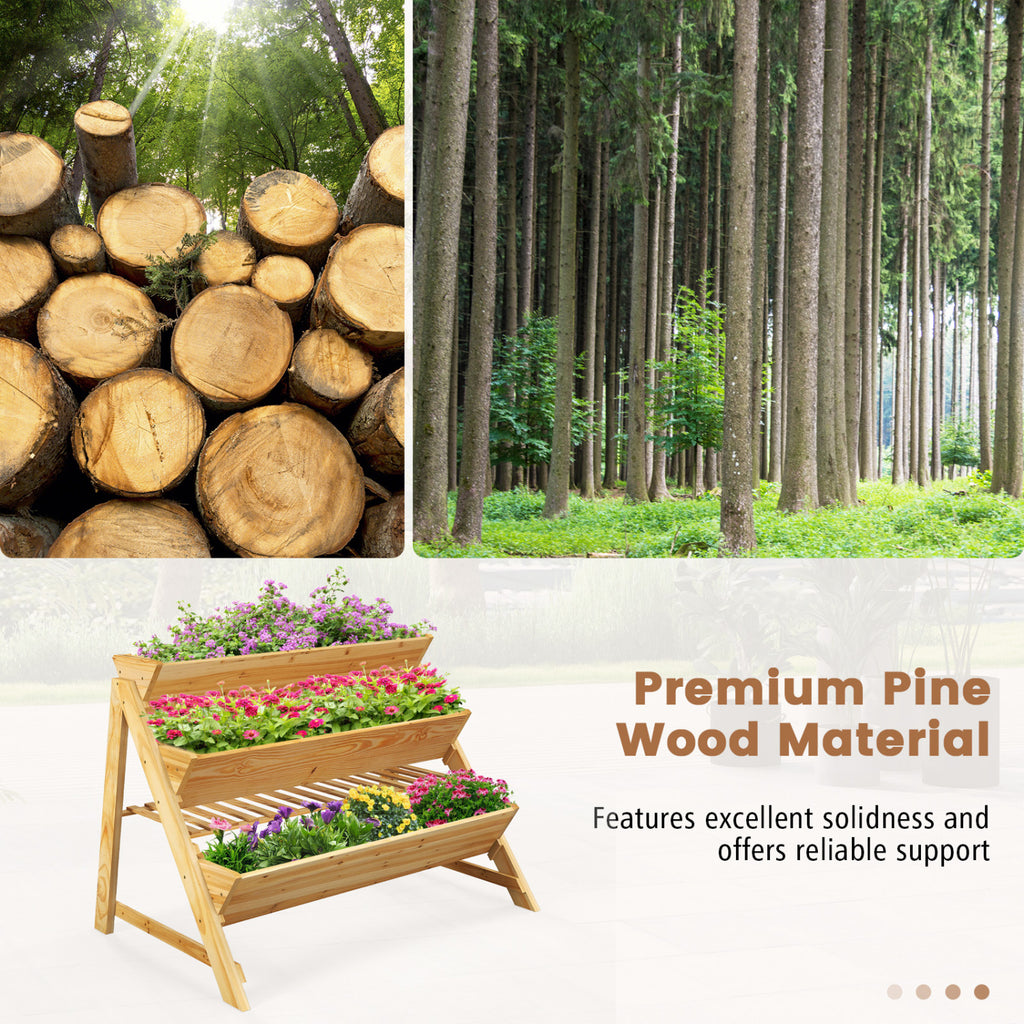 Jardinière surélevée verticale à 3 niveaux en bois avec étagère de rangement