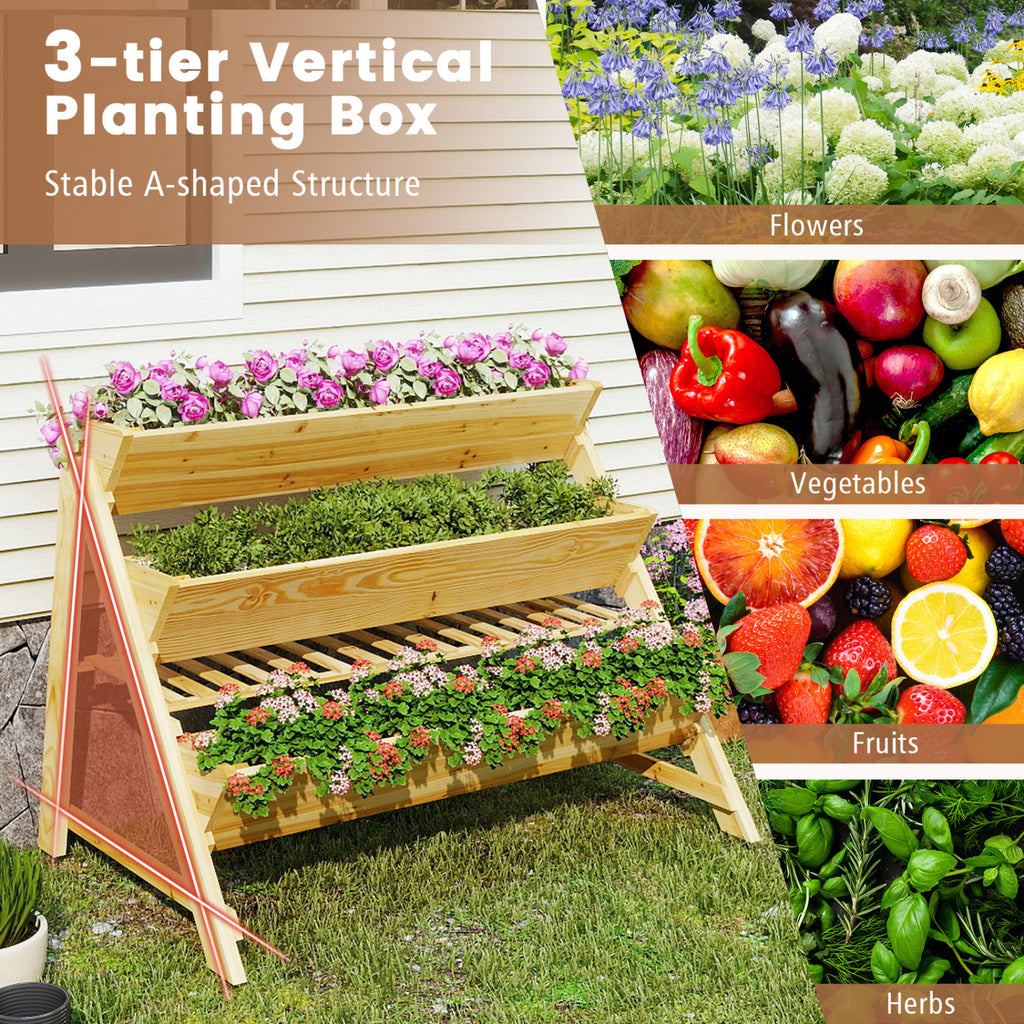 Jardinière surélevée verticale à 3 niveaux en bois avec étagère de rangement