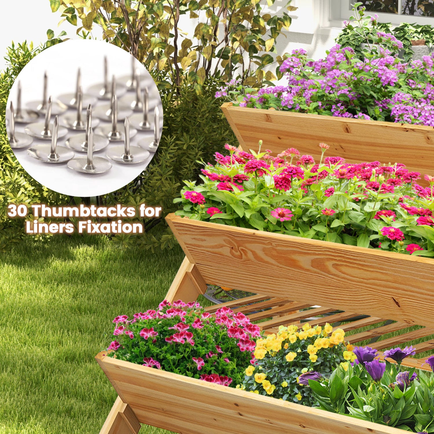 Jardinière surélevée verticale à 3 niveaux en bois avec étagère de rangement