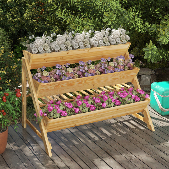 3 Tier Wooden Vertical Raised Garden Bed with Storage Shelf