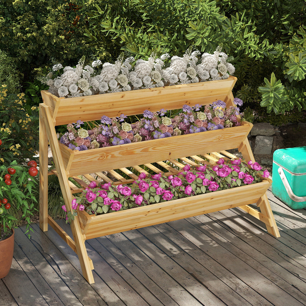 Jardinière surélevée verticale à 3 niveaux en bois avec étagère de rangement