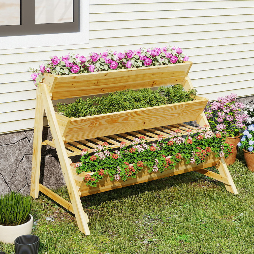Jardinière surélevée verticale à 3 niveaux en bois avec étagère de rangement