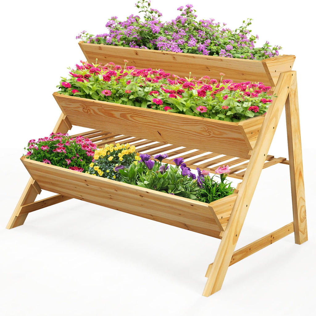Jardinière surélevée verticale à 3 niveaux en bois avec étagère de rangement