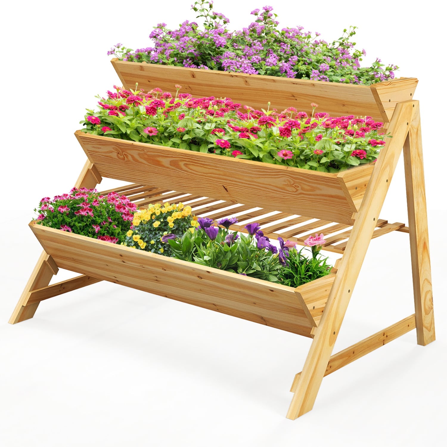 Jardinière surélevée verticale à 3 niveaux en bois avec étagère de rangement