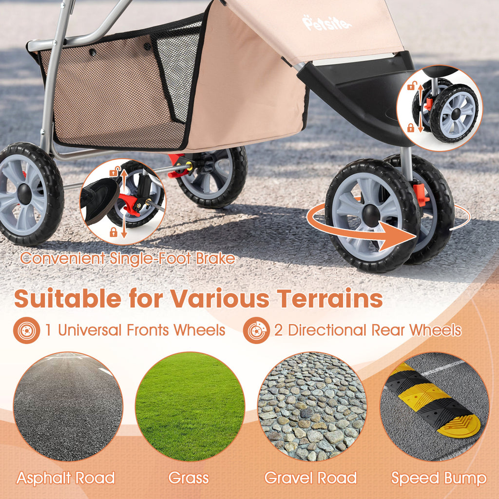 3 Wheel Pet Stroller for Small Dogs Cats up to 33 LBS-Beige