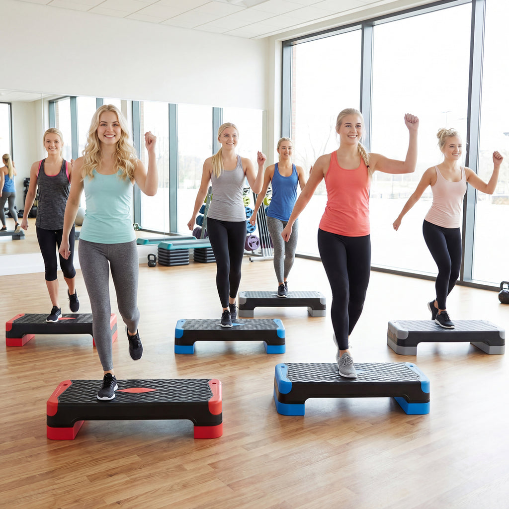 3-in-1 Aerobic Step Platform Set with 2 Stackable Risers and Balance Trainers for Home-Blue