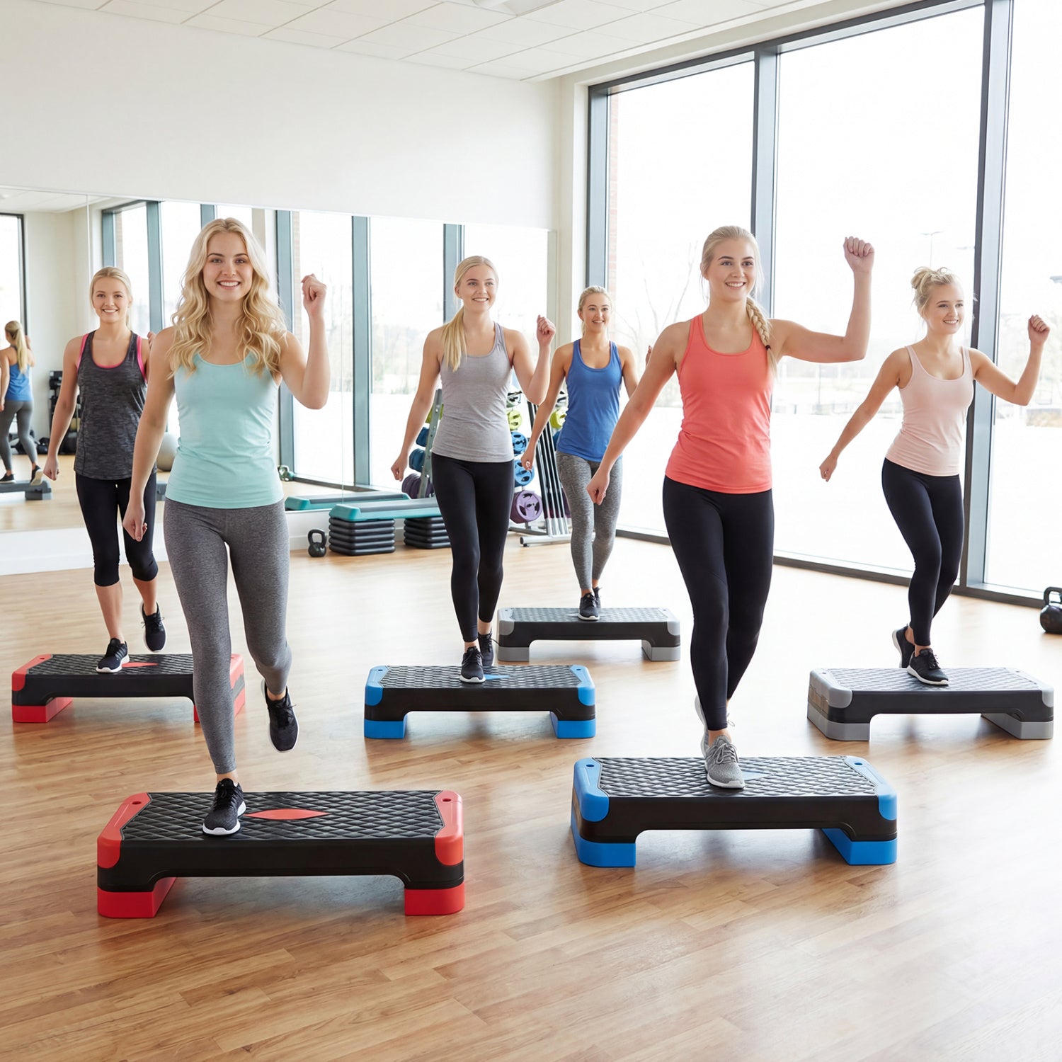 3-in-1 Aerobic Step Platform Set with 2 Stackable Risers and Balance Trainers for Home-Blue