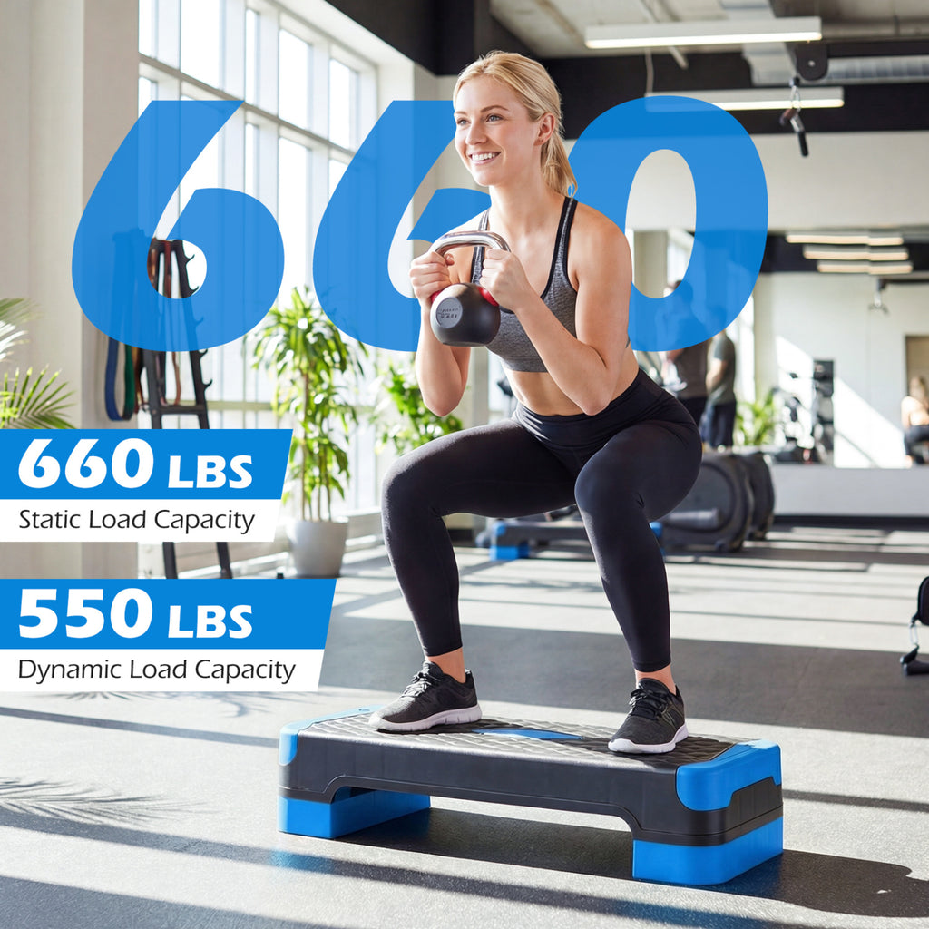 3-in-1 Aerobic Step Platform Set with 2 Stackable Risers and Balance Trainers for Home-Blue