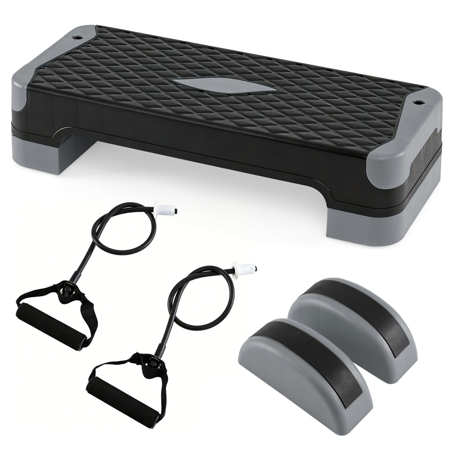 3-in-1 Aerobic Step Platform Set with 2 Stackable Risers and Balance Trainers for Home-Gray