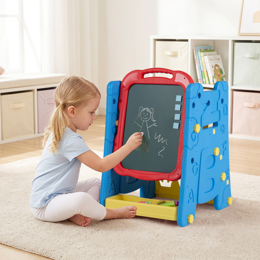 3 in 1 Art Easel for Kids with Double Sided Magnetic Board-Blue