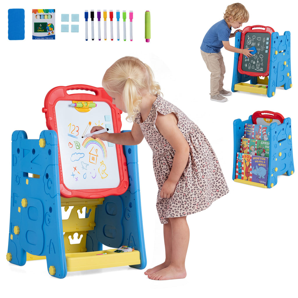 3 in 1 Art Easel for Kids with Double Sided Magnetic Board-Blue