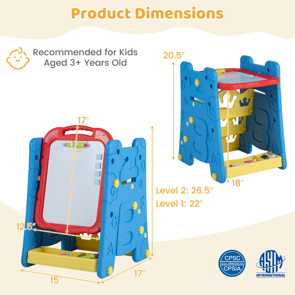 3 in 1 Art Easel for Kids with Double Sided Magnetic Board-Blue