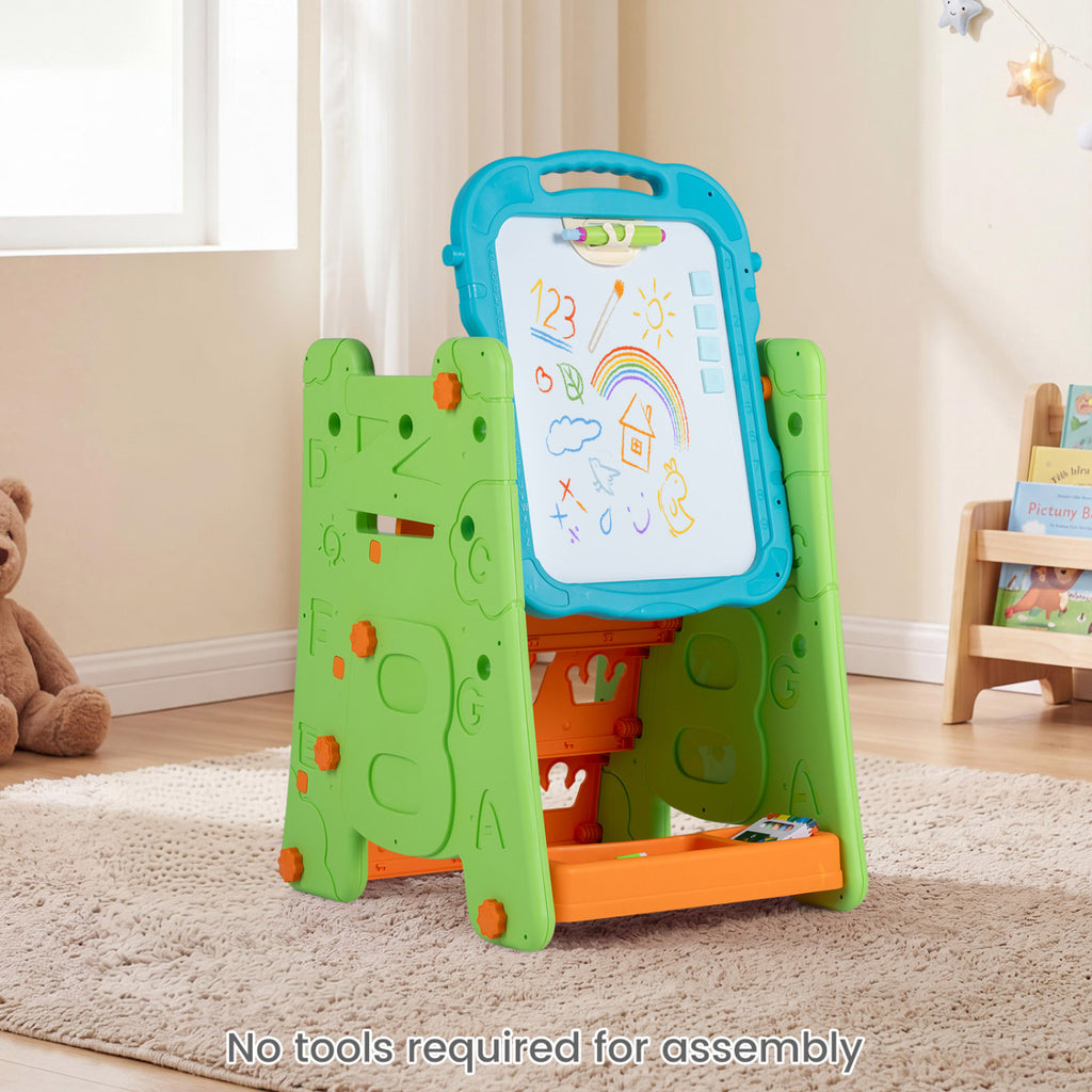 3 in 1 Art Easel for Kids with Double Sided Magnetic Board-Green