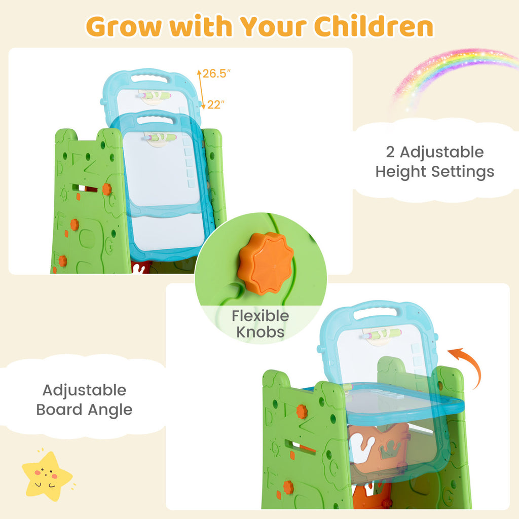 3 in 1 Art Easel for Kids with Double Sided Magnetic Board-Green