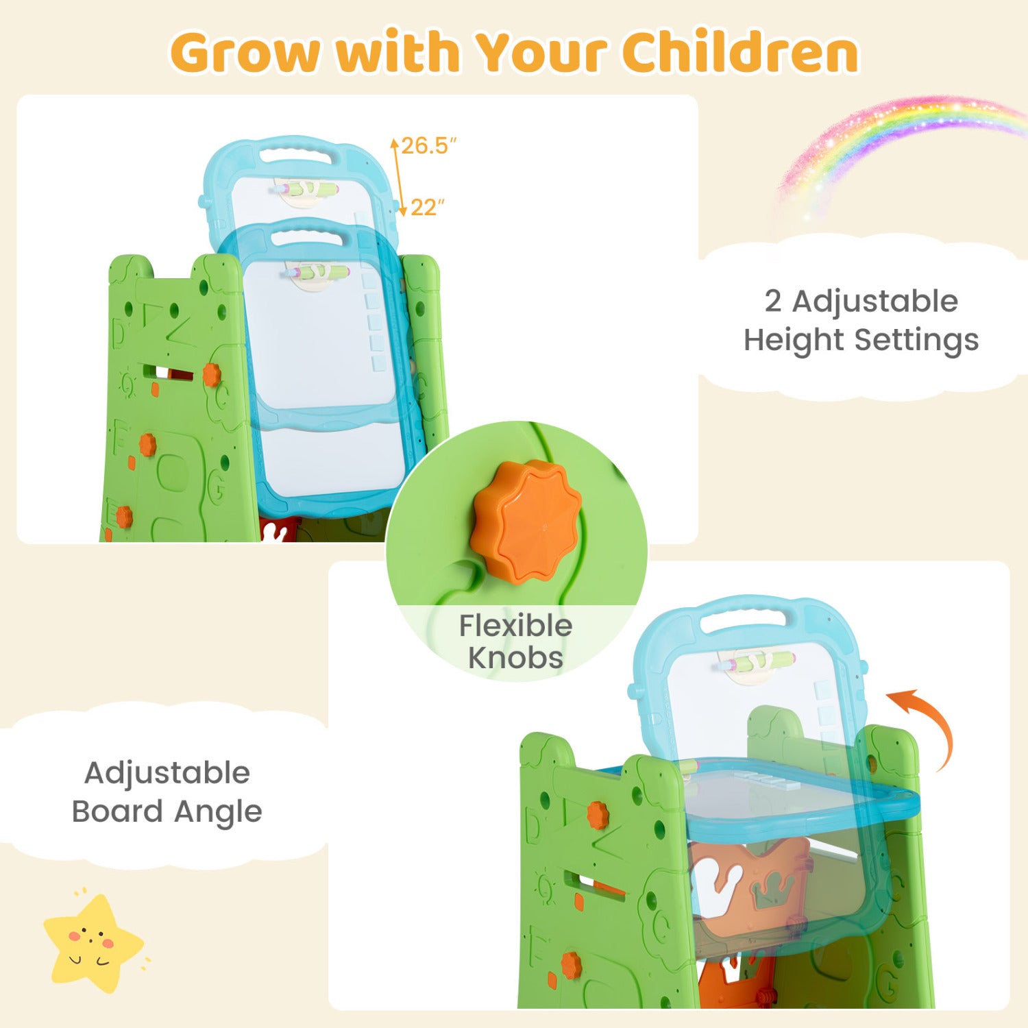 3 in 1 Art Easel for Kids with Double Sided Magnetic Board-Green