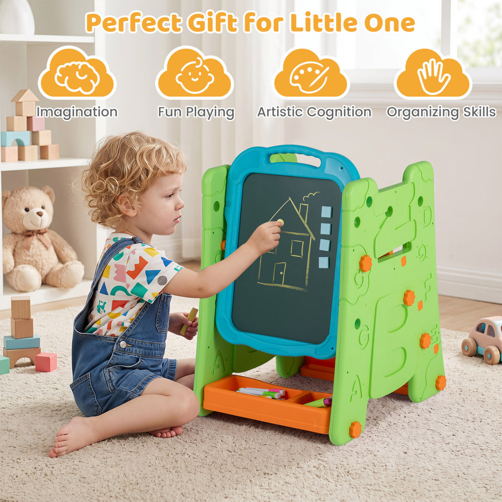 3 in 1 Art Easel for Kids with Double Sided Magnetic Board-Green