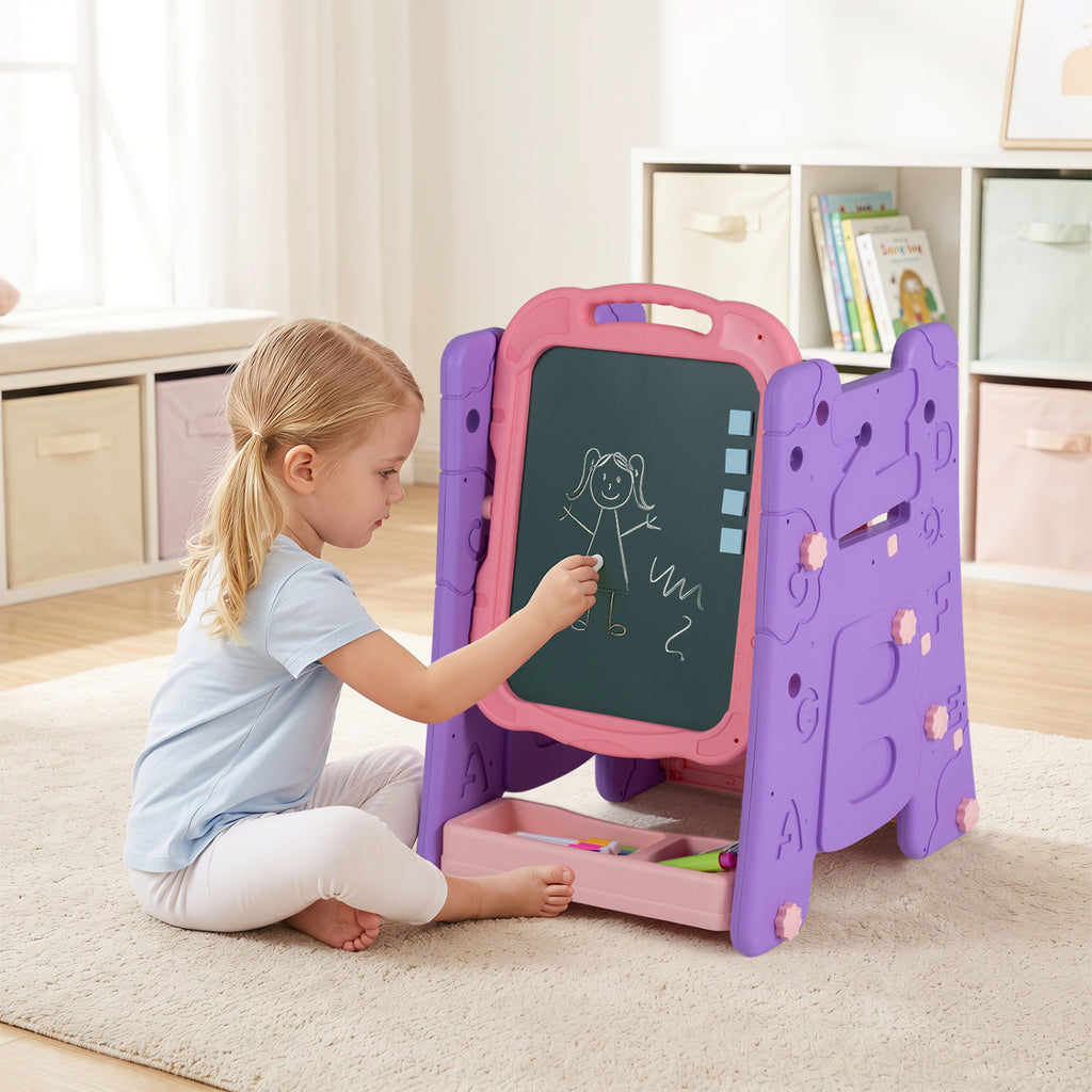 3 in 1 Art Easel for Kids with Double Sided Magnetic Board-Pink