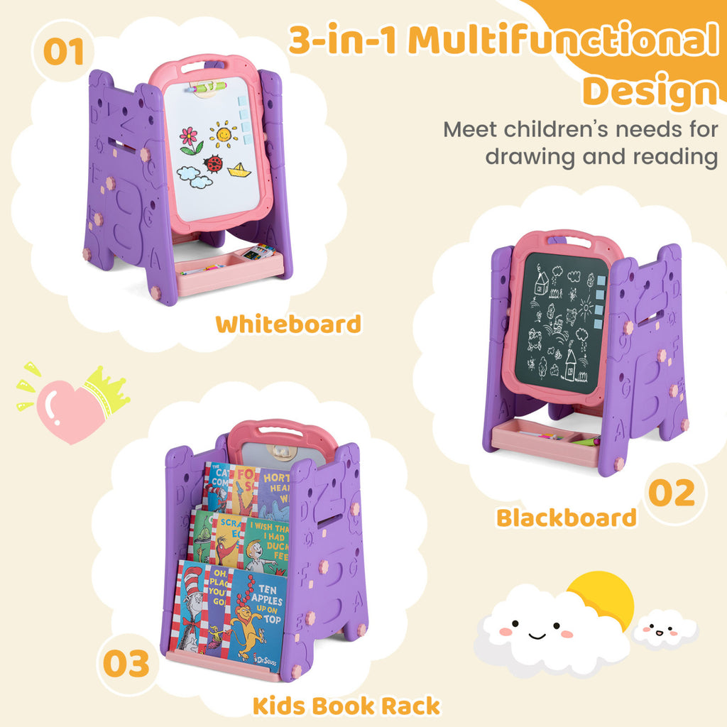 3 in 1 Art Easel for Kids with Double Sided Magnetic Board-Pink