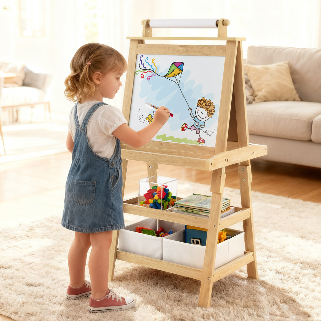 3-in-1 Double-Sided Storage Art Easel-Natural