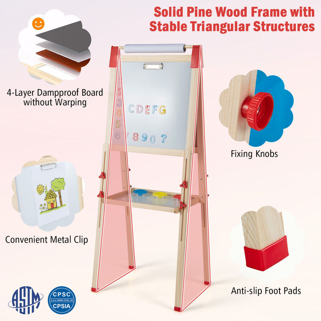 3-in-1 Double-Sided Adjustable Kid Easel for 3-8 Years Old Toddlers-Blue