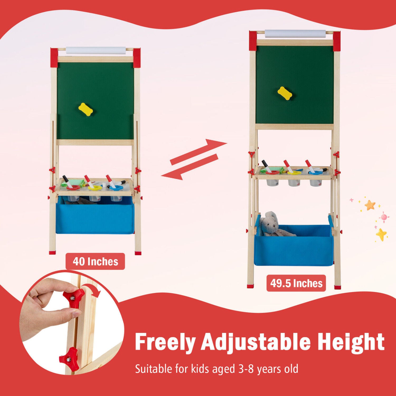 3-in-1 Double-Sided Adjustable Kid Easel for 3-8 Years Old Toddlers-Blue