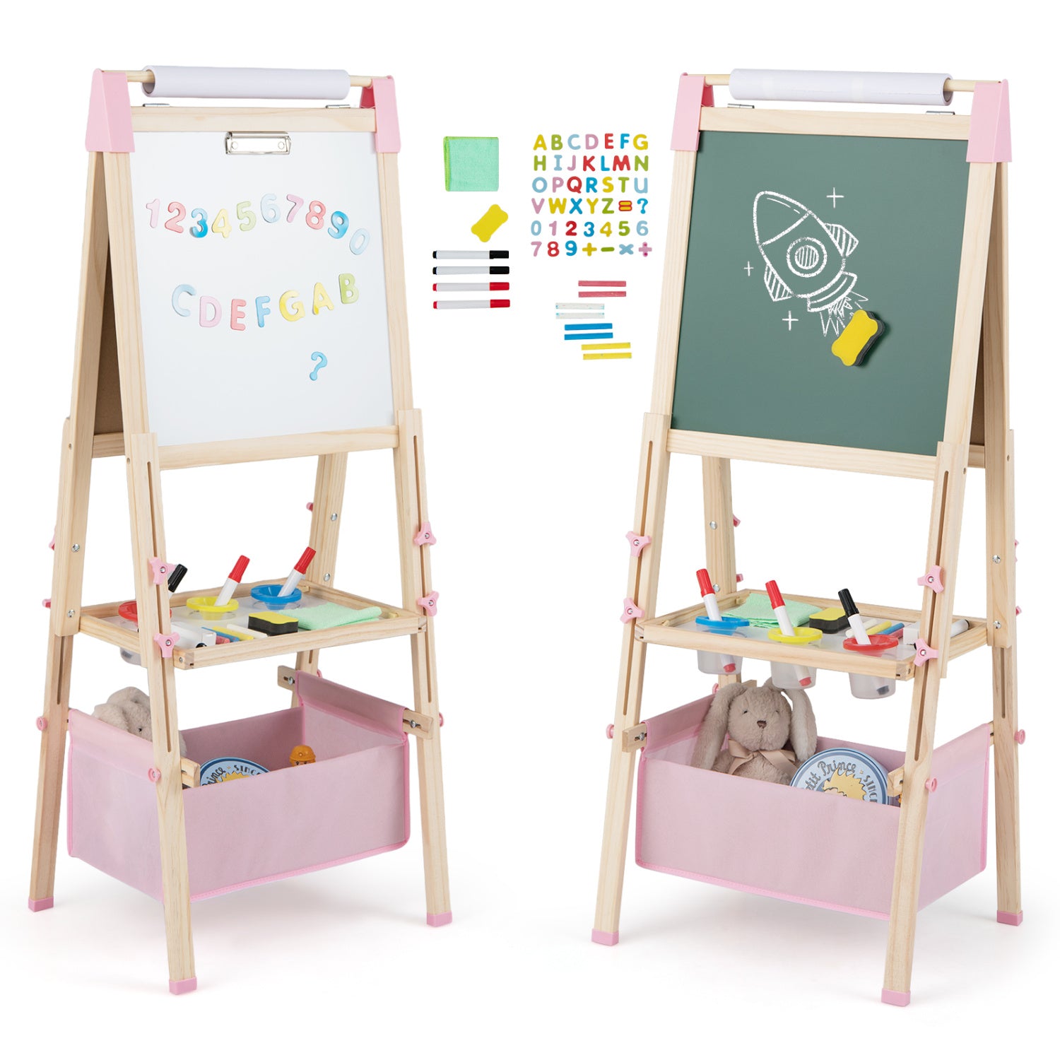 3-in-1 Double-Sided Adjustable Kid Easel for 3-8 Years Old Toddlers-Pink