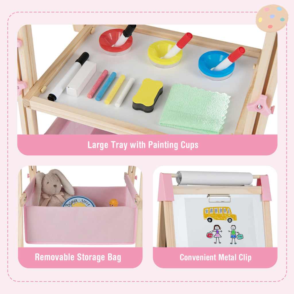 3-in-1 Double-Sided Adjustable Kid Easel for 3-8 Years Old Toddlers-Pink