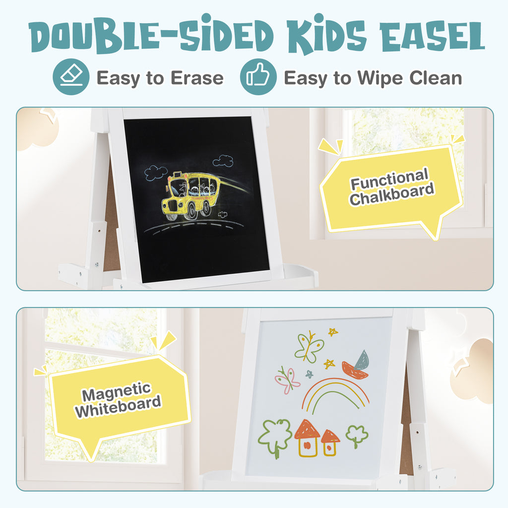 3-in-1 Double-sided Art Easel with Chalkboard and Magnetic Whiteboard-White