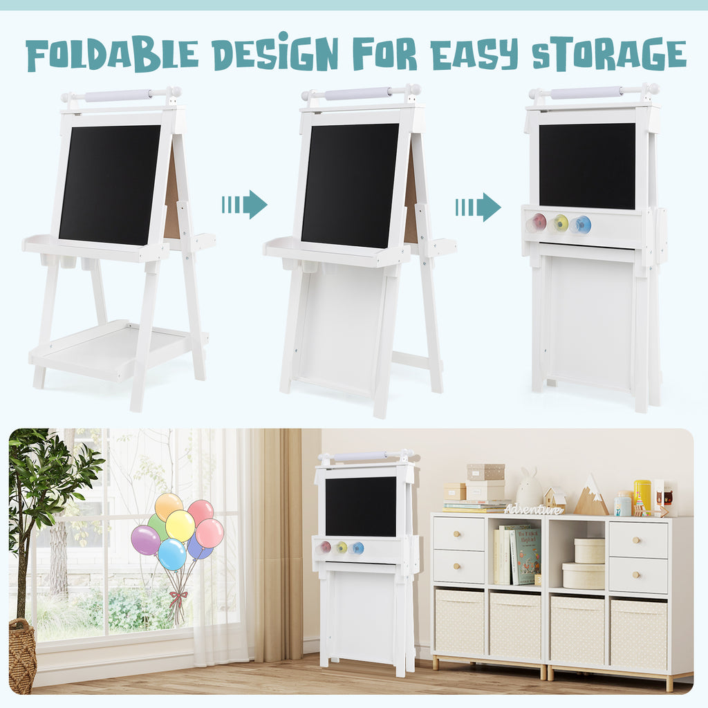 3-in-1 Double-sided Art Easel with Chalkboard and Magnetic Whiteboard-White