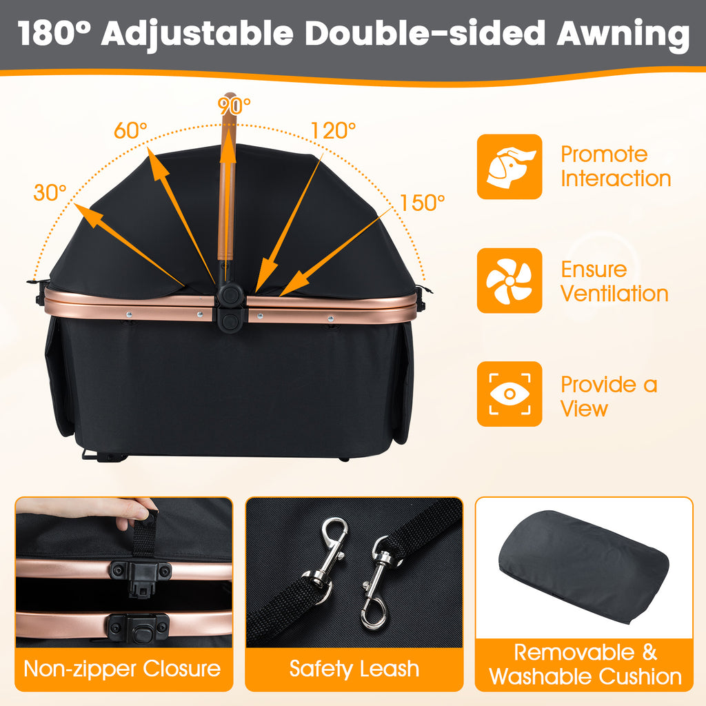3-in-1 Foldable Pet Stroller with  Sun Shade and Safety Belt for up to 55 lbs Small Medium Dogs Cats-Black