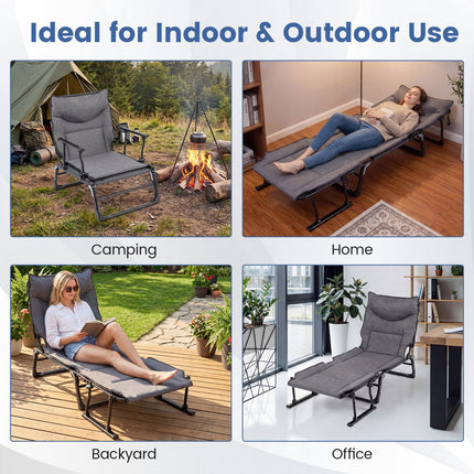 3 in 1 Folding Camping Cot and Comfy Padded Convertible Single Sofa Chair-Gray