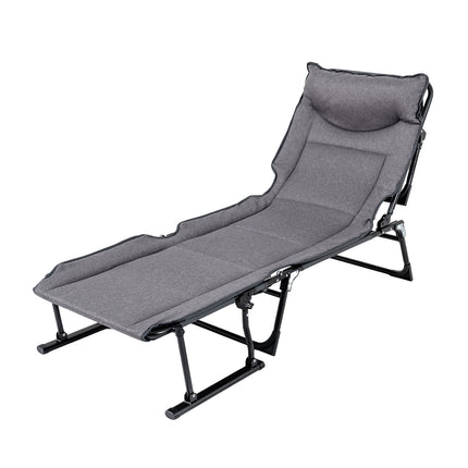 3 in 1 Folding Camping Cot Comfy Padded Convertible Single Sofa Chair-Gray