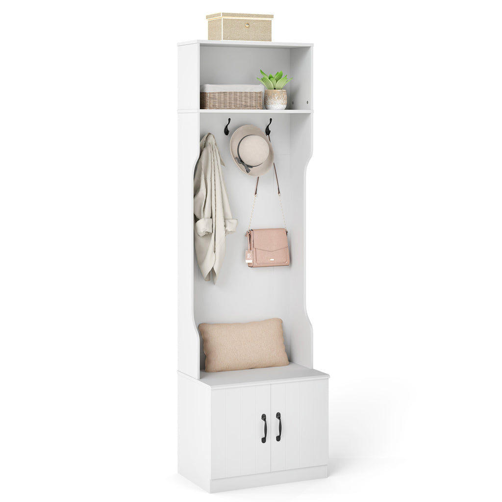 3-in-1 Hall Tree with Bench and Storage 23.5€ Wide Mudroom Storage-WHite