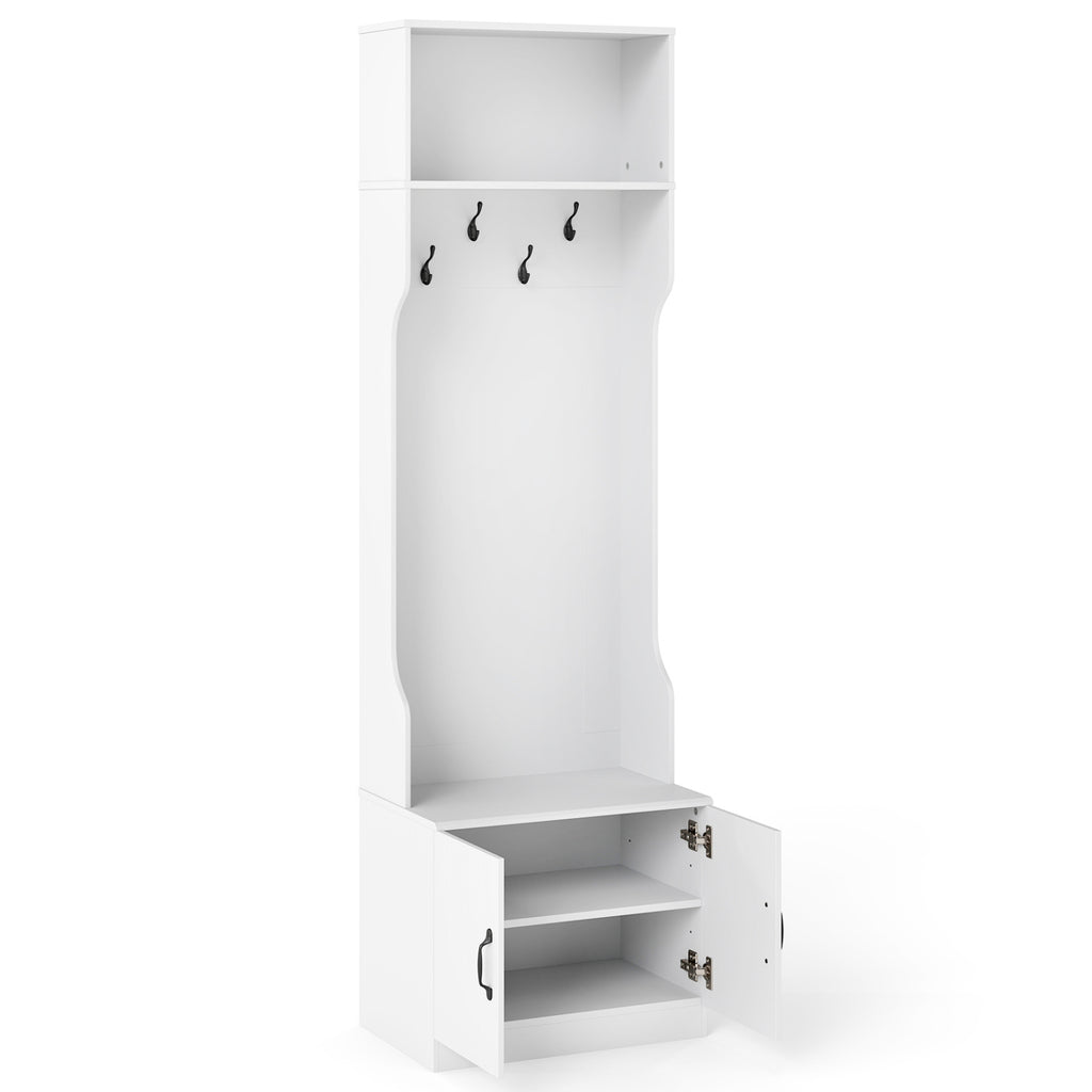 3-in-1 Hall Tree with Bench and Storage 23.5€ Wide Mudroom Storage-WHite