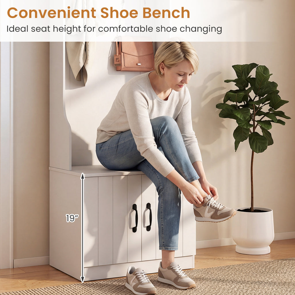 3-in-1 Hall Tree with Bench and Storage 23.5€ Wide Mudroom Storage-WHite