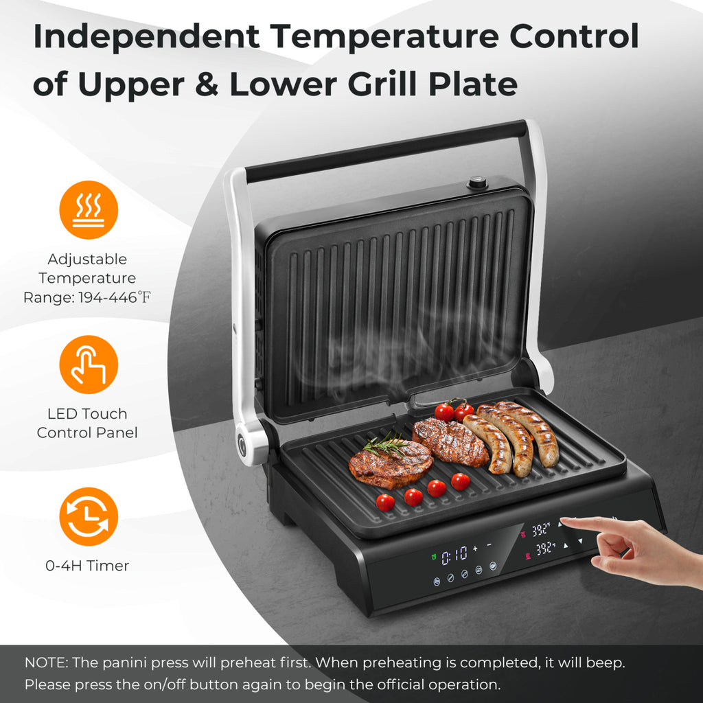 3 in 1 Indoor Electric Panini Press Grill with LED Display-Black