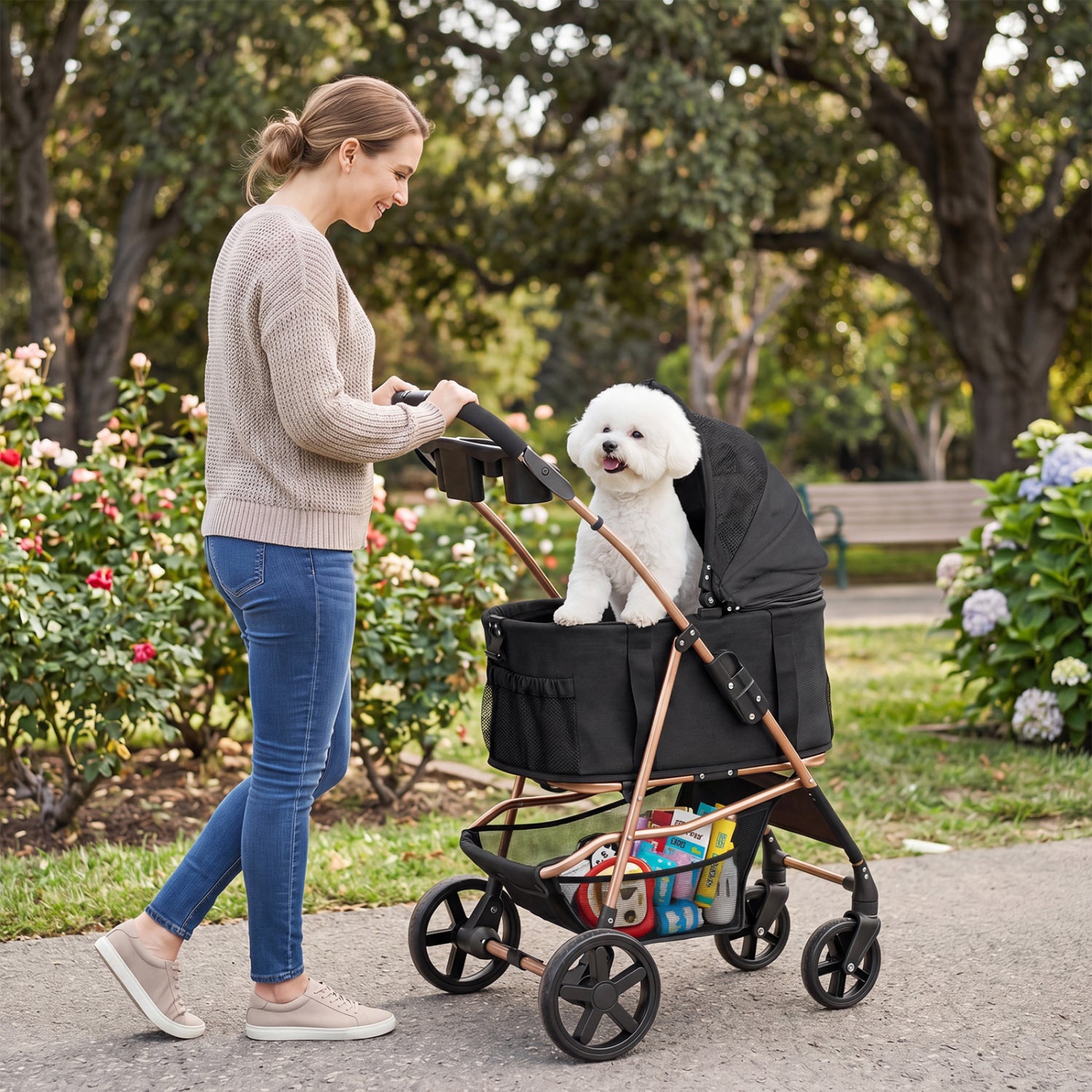 3-in-1 Pet Stroller for Small Medium Dogs Foldable with Detachable Carrier-Black