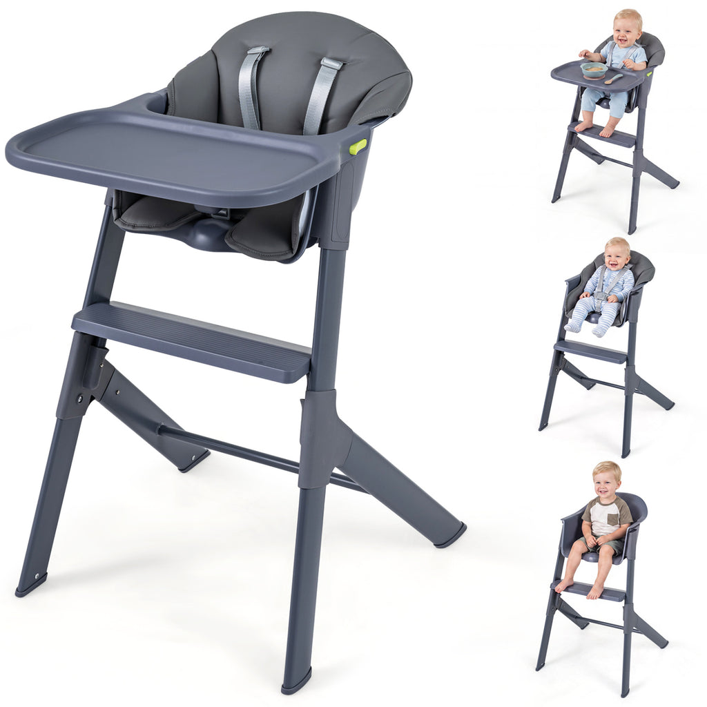 3-in-1 Washable Baby High Chair with Tray Footrest-Gray