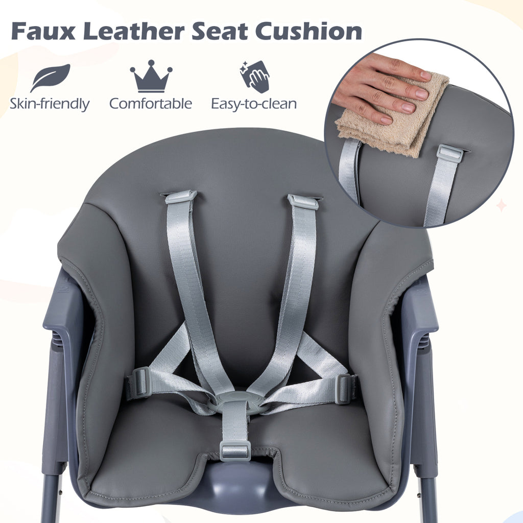 3-in-1 Washable Baby High Chair with Tray Footrest-Gray