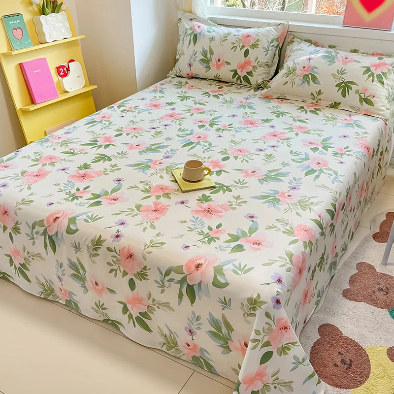 100% Cotton Flower Printed Bed Sheet – Single/Double/King Flat Sheet