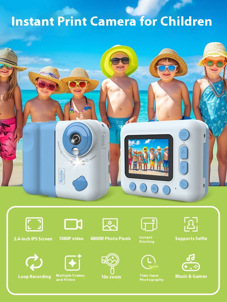 Kids Instant Print Camera HD Photo Video Toy with MP3 & USB Charging Blocks