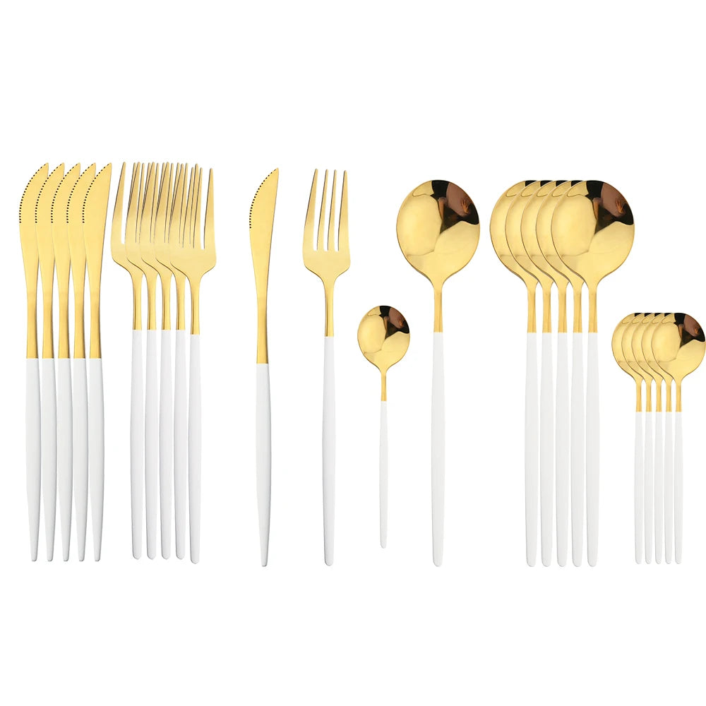 24-Piece Black Handle Gold Stainless Steel Cutlery Set