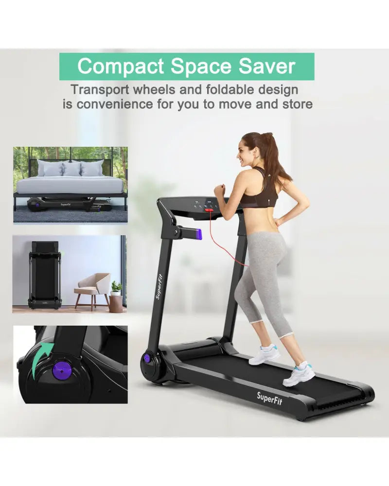 3HP Folding Electric Treadmill Running Machine-Purple - Purple - Treadmills
