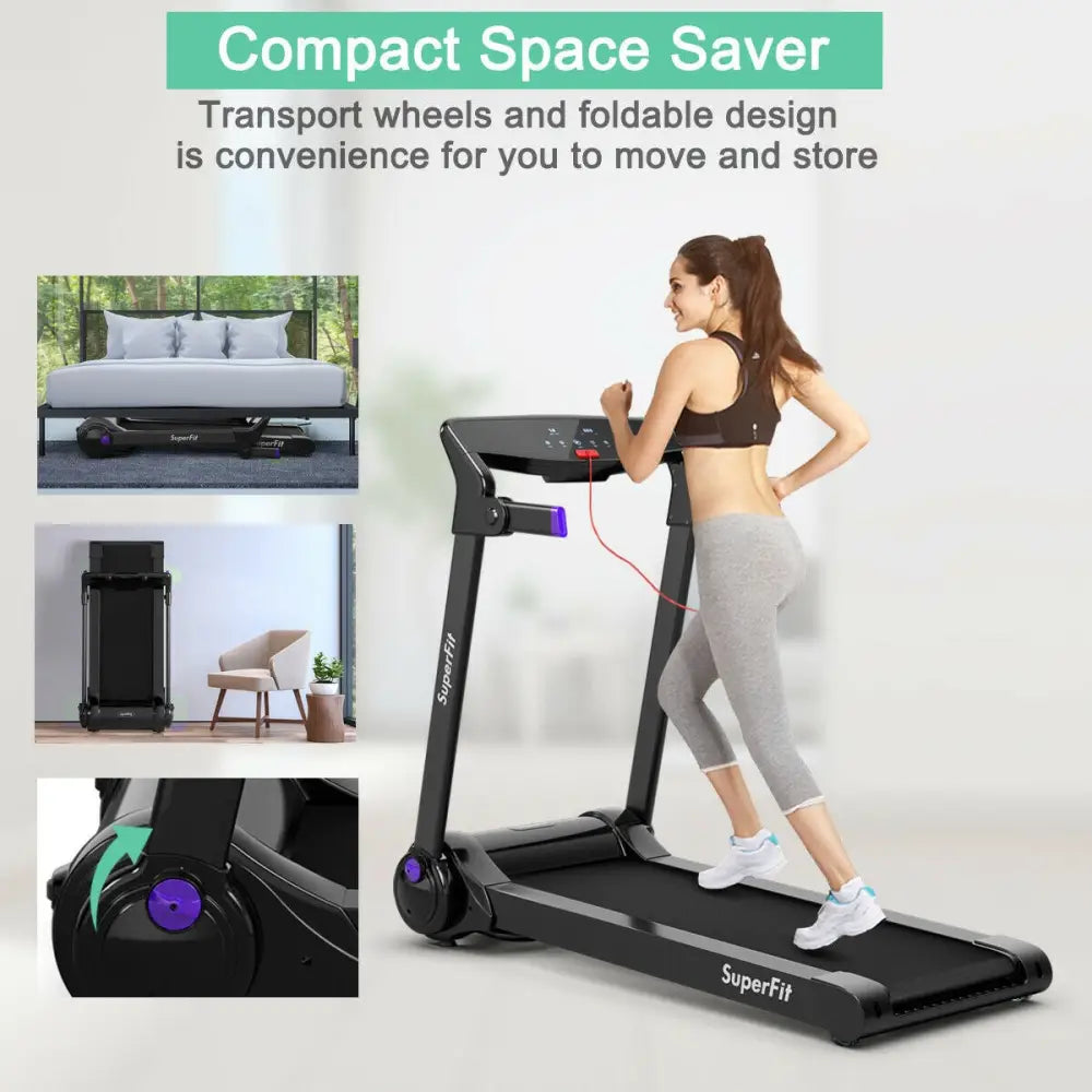 3HP Folding Electric Treadmill Running Machine-Purple - Purple - Treadmills