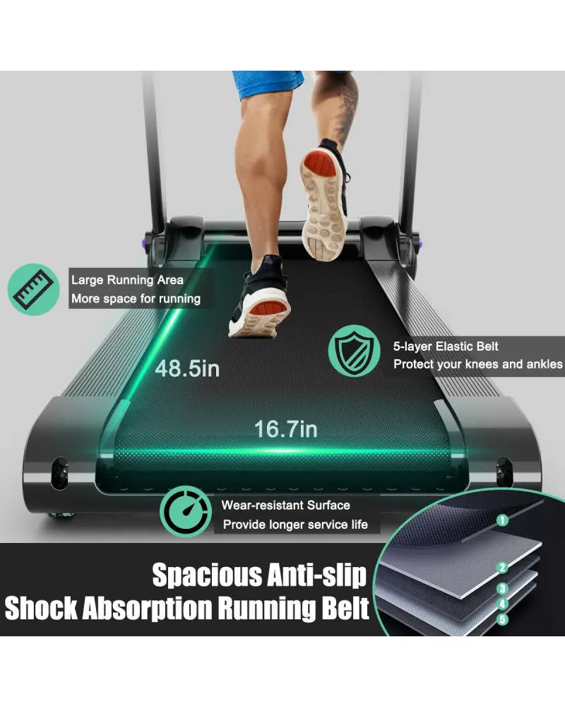 3HP Folding Electric Treadmill Running Machine-Purple - Purple - Treadmills