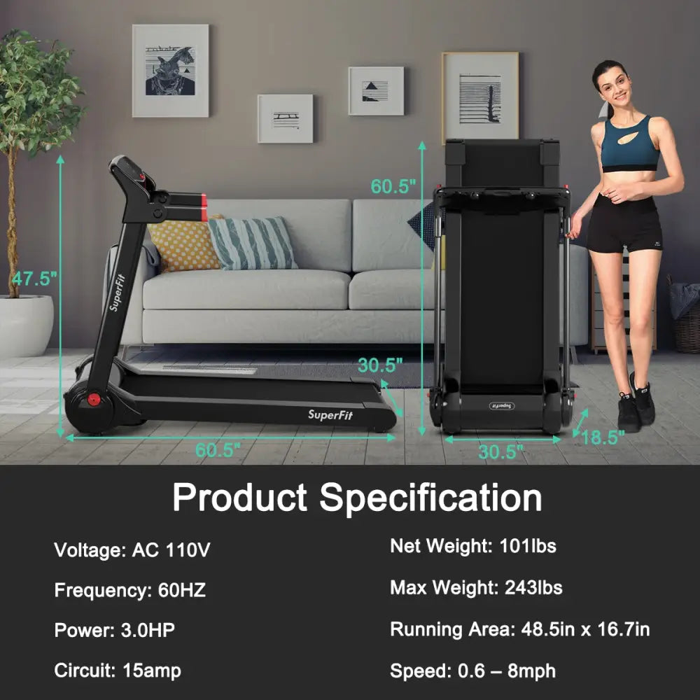 3HP Folding Electric Treadmill Running Machine-Red - Red - Treadmills