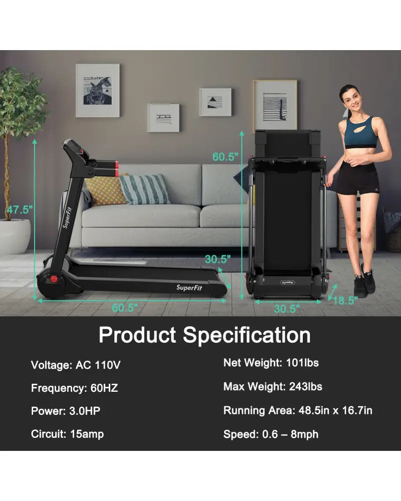 3HP Folding Electric Treadmill Running Machine-Red - Red - Treadmills
