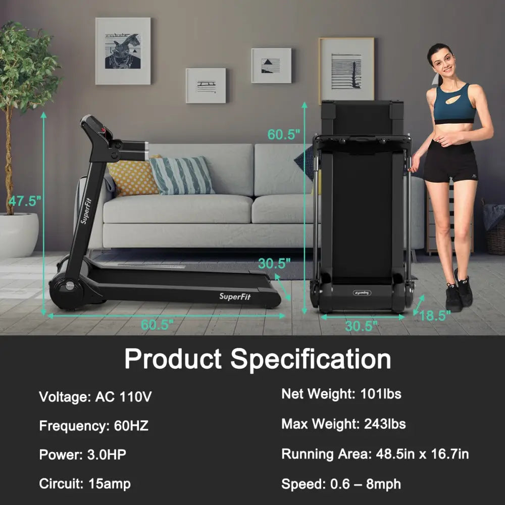 3HP Folding Electric Treadmill Running Machine-Silver - Silver - Treadmills