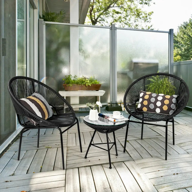 3PCS Patio Acapulco Furniture Bistro Set with GlassTable-Black - Black - Patio Conversation Sets