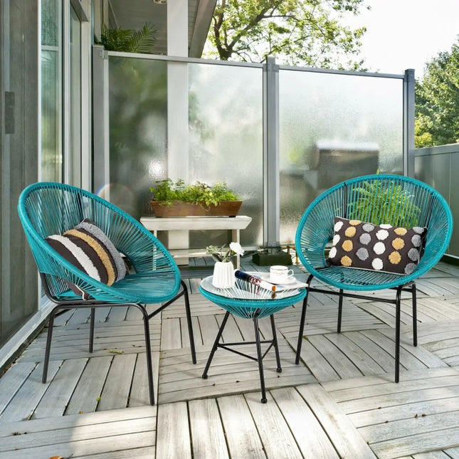 3PCS Patio Acapulco Furniture Bistro Set with GlassTable-Turquoise - Turquoise - Patio Conversation Sets